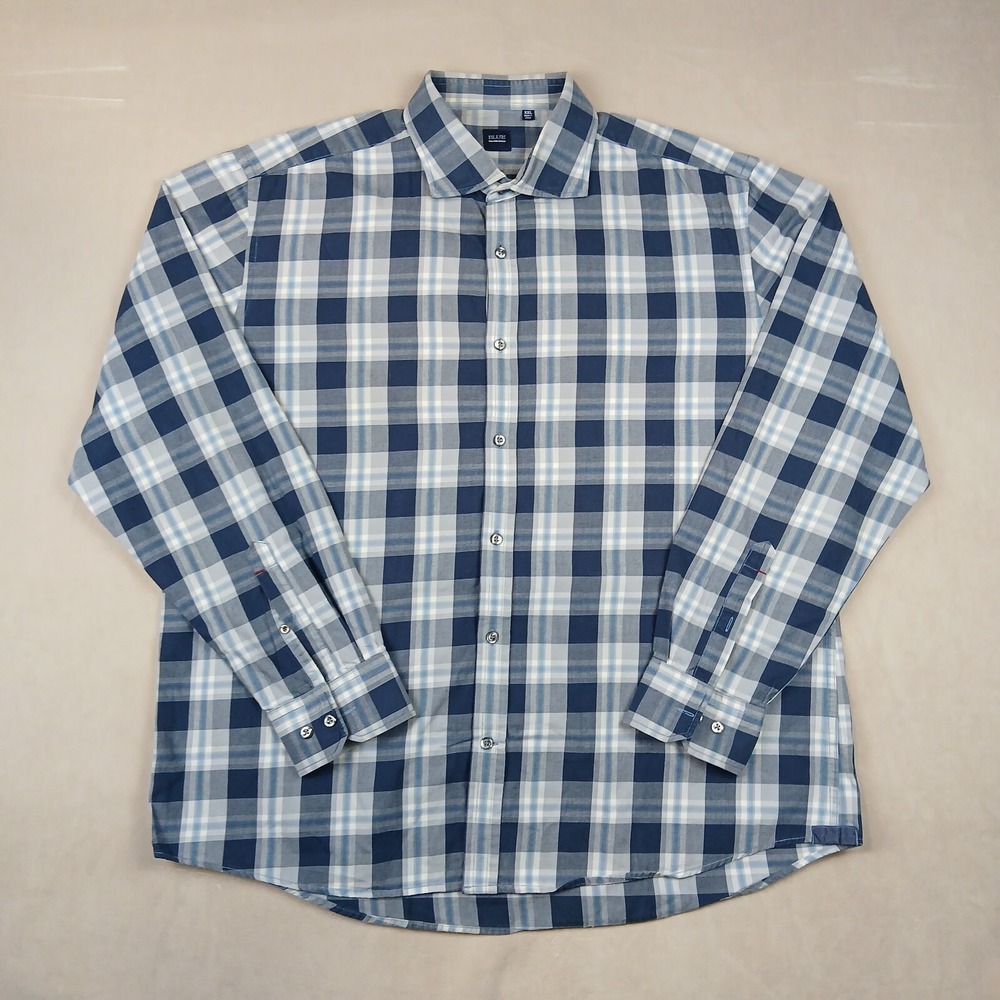 Saks Fifth Ave Blue XXL Mens Shirt Twill Long Sleeve 26x27 Plaid